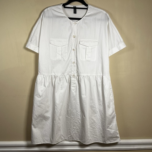 Zara White Poplin Dress W' Front Pockets Minimalist 100% Cotton - Picture 2 of 9